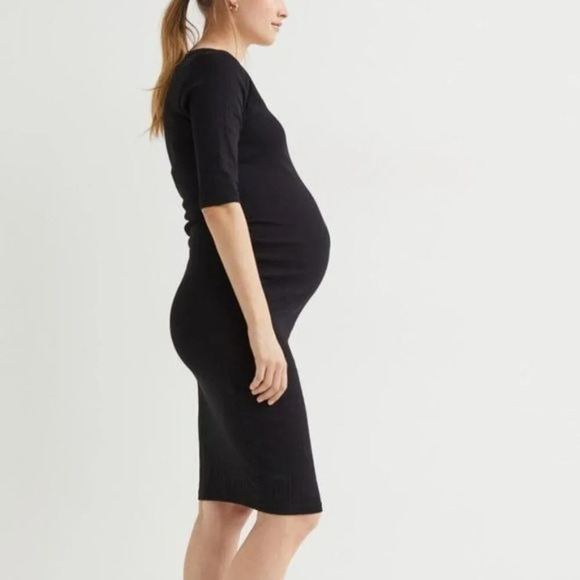 H&M Black Ruched Side Maternity Dress Size‎ Large - Picture 1 of 7